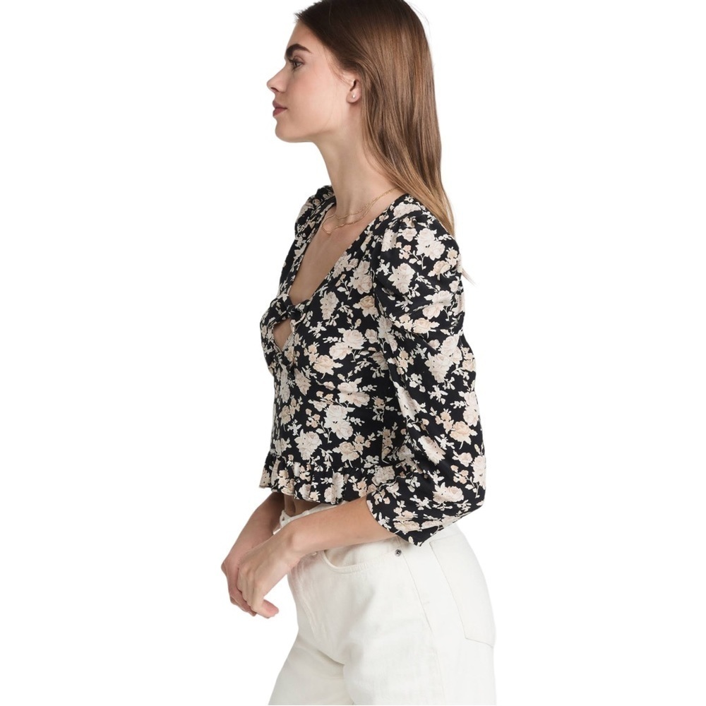 NEW LoveShackFancy Silk Floral Print Louis Blouse in Almond Cookie - Picture 2 of 16